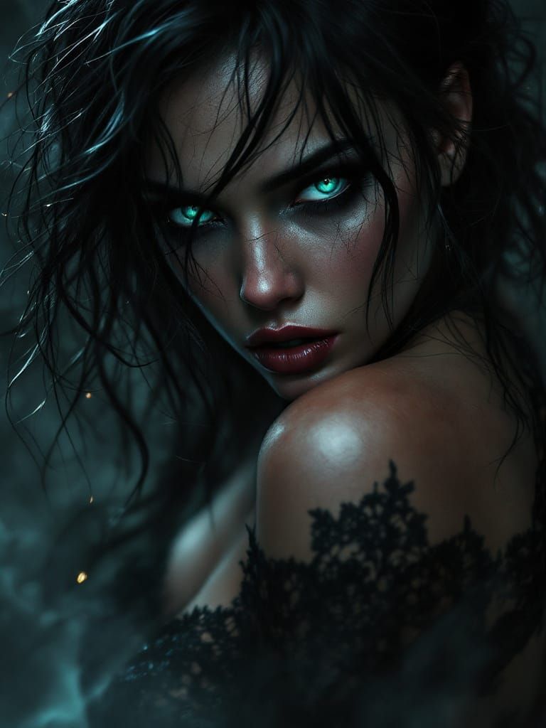 Gothic Seduction With Piercing Turquoise Eyes