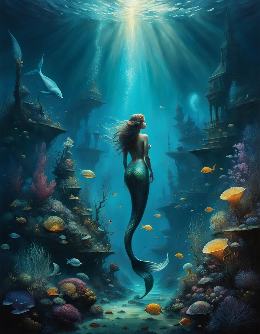 Mermaid's Sunken Treasure: Maximalist Deep Sea Art