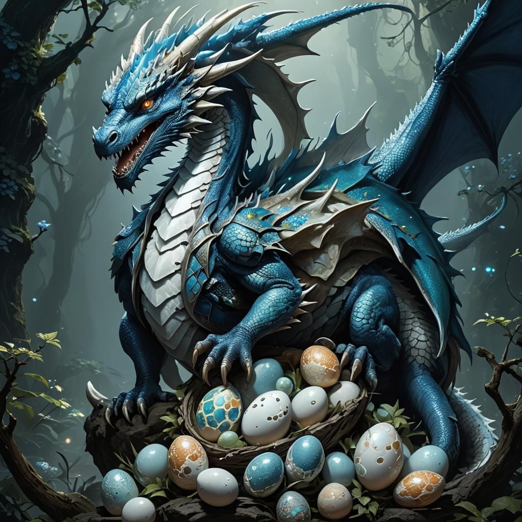 Majestic Dragon Mother Protecting Her Eggs