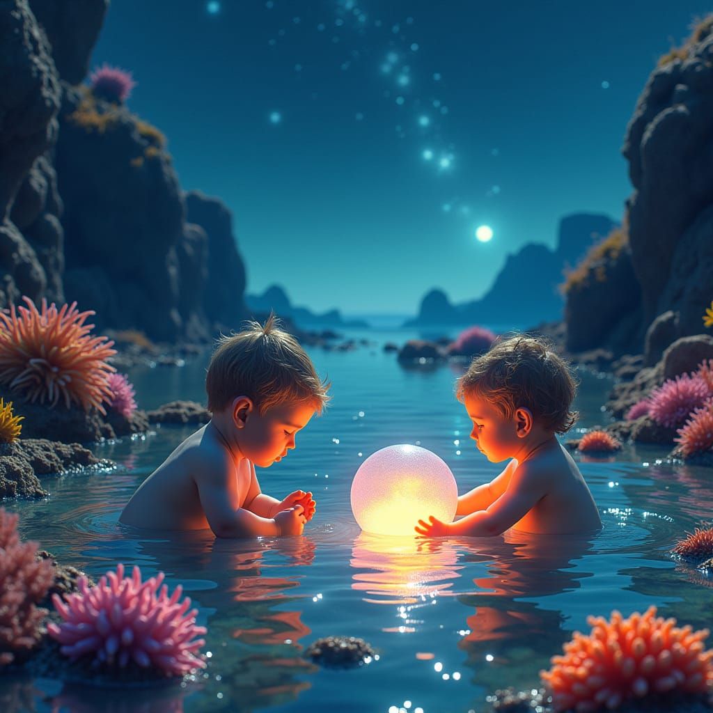 Infants Playing with Creation in Tide Pool