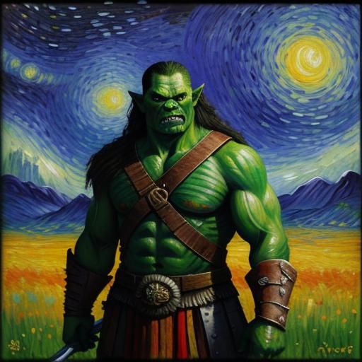 Orc Warrior in Van Gogh Neo-Impressionism Style
