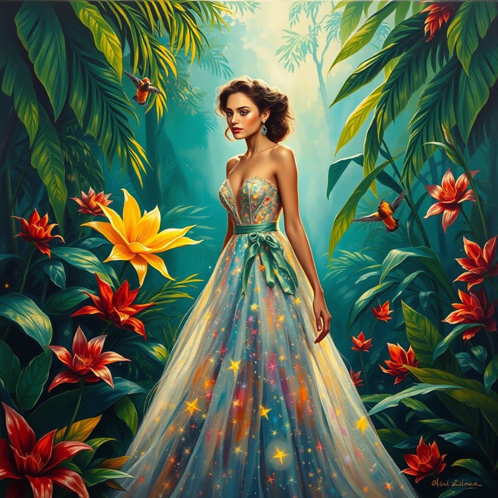 Starlight Gown in Alla Prima Oil Painting Style