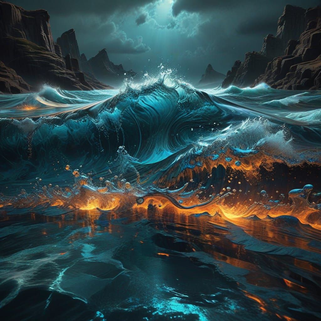 Ethereal, Four-Dimensional Water Forms in Futuristic, Surrea...