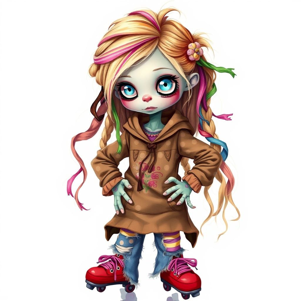 Bohemian Zombie Girl in Vibrant Floral Style