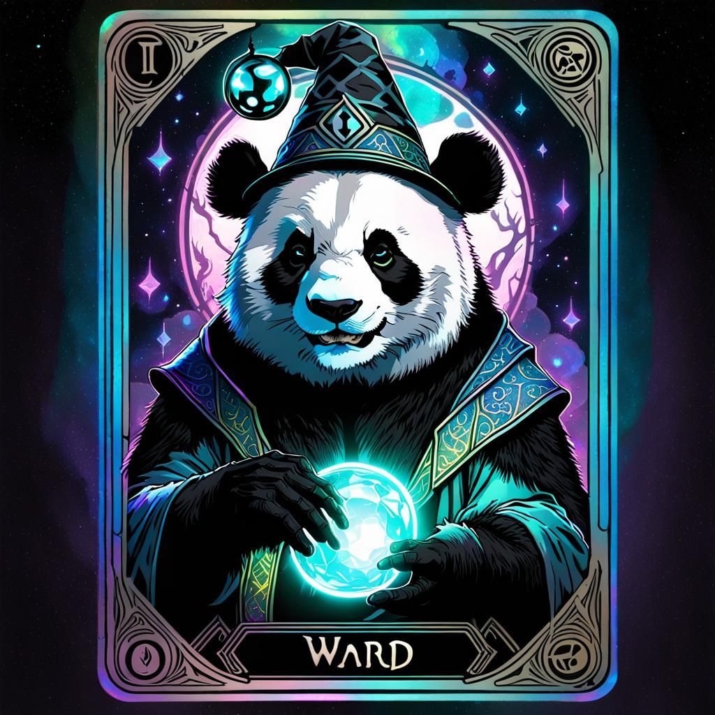 Panda Wizard Tarot Card with Bioluminescent Glow