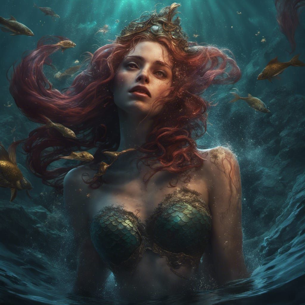 Dark Fantasy Mermaid Selfie, Hyperdetailed Concept Art