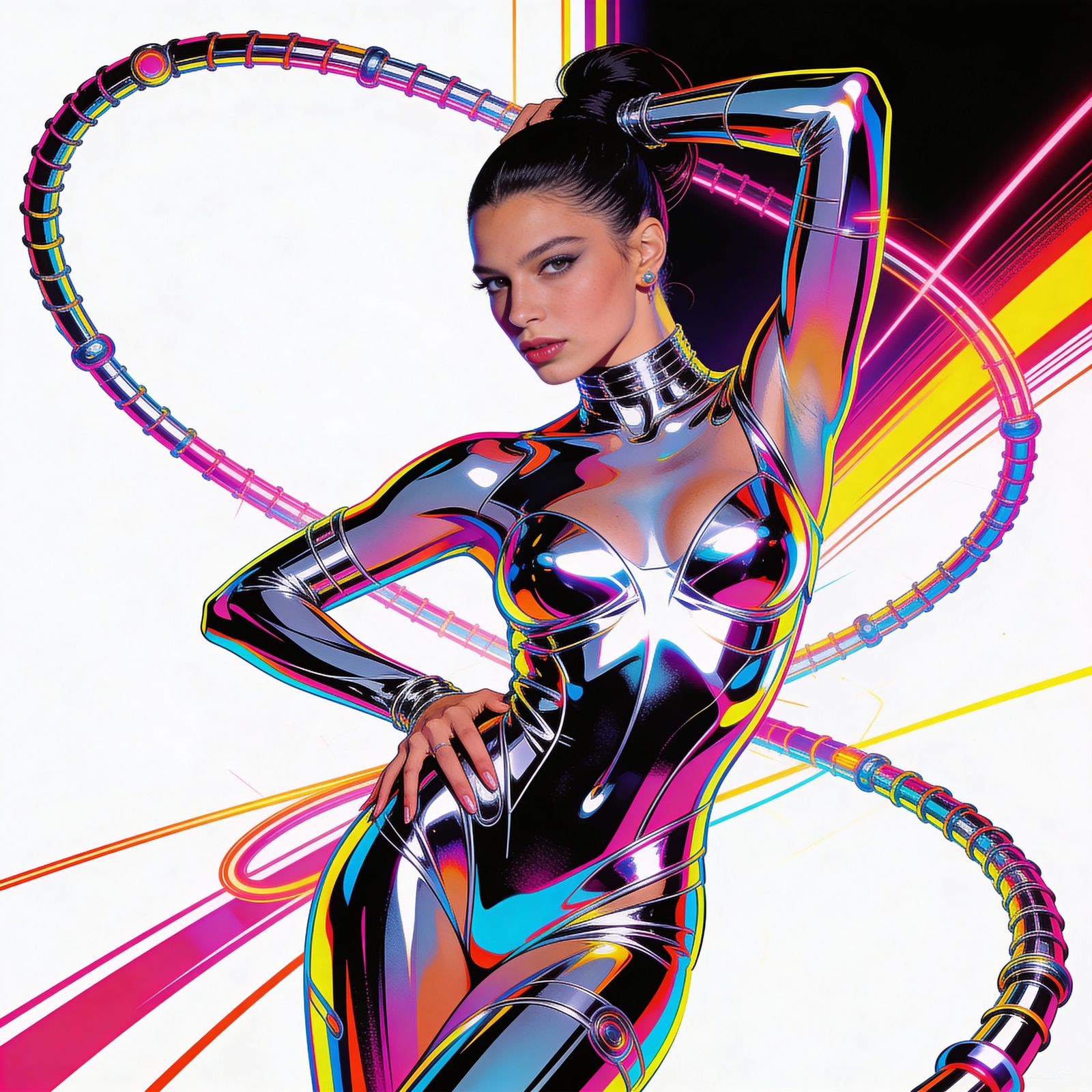 Fashion Model in Electric Dreamscape Pop Style