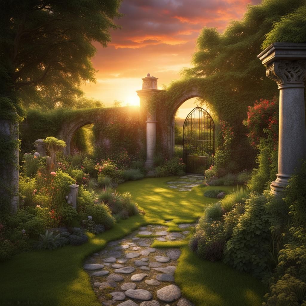 Irish Secret Garden at Sunset: Matte Painting