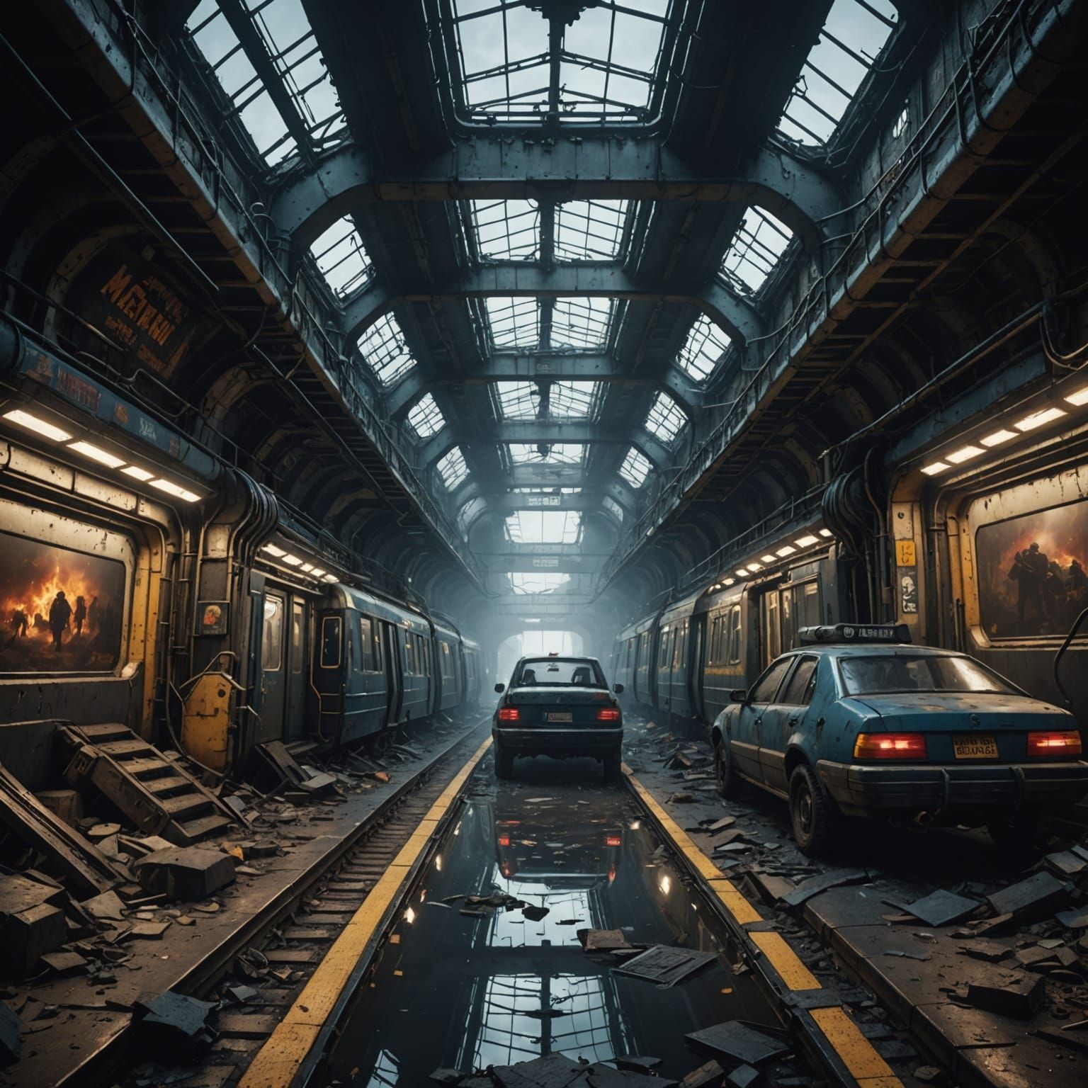 Epic Metro Uprising in Cyberpunk Aesthetic