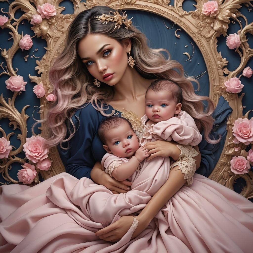 Goddess Holding Newborn Baby in Detailed Digital Art