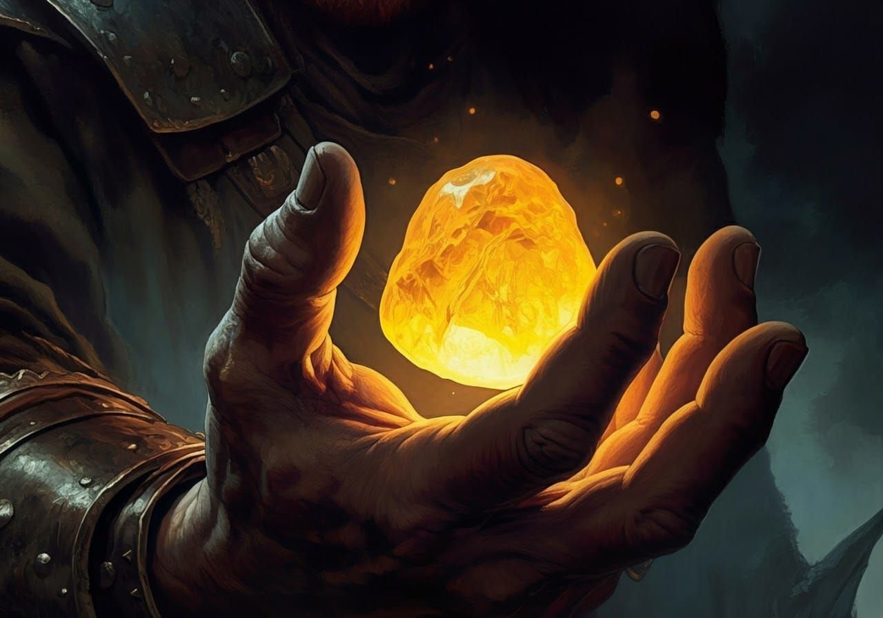 Glowing Magical Stone in Dark Fantasy Oil Painting