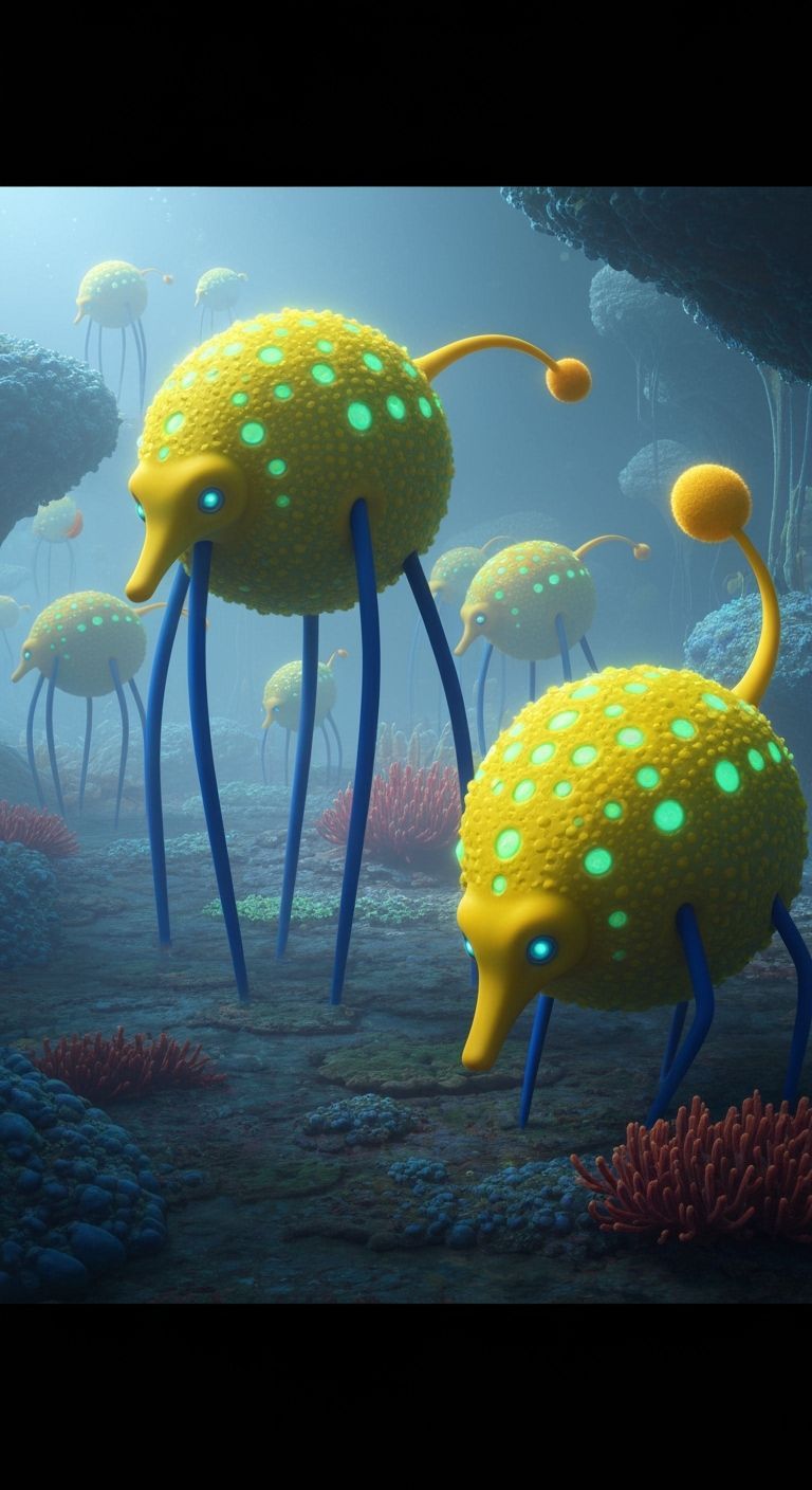 Bioluminescent Mammals with Sea Urchin Bodies and Blue Legs