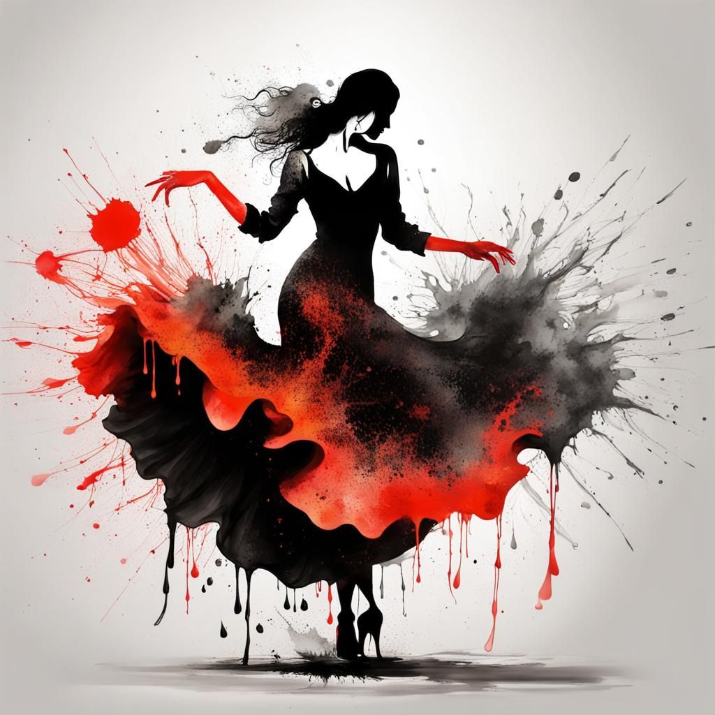 Flamenco Dancer in Ink Splash Art