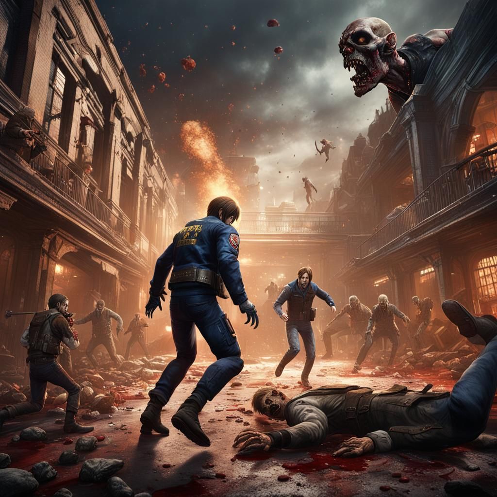 Leon Kennedy Kicks Zombie: Fantasy Concept Art