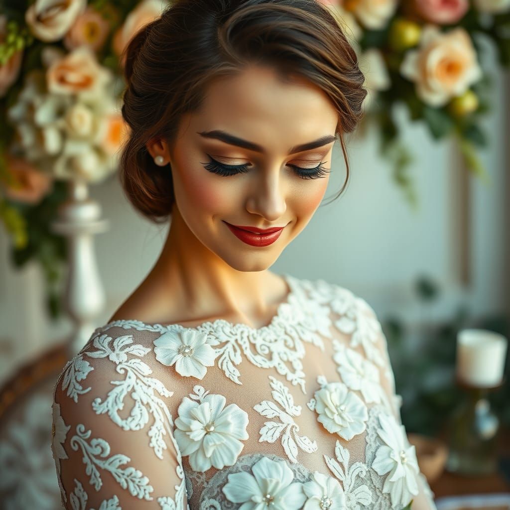 Serene Bride in Lace Wedding Gown