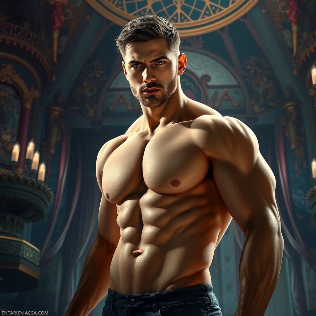 Muscular Model in Dreamlike Setting, Fantasy Concept Art