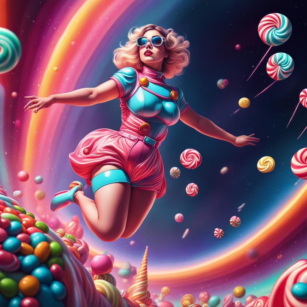 Retro Sci-Fi Space Woman in Candy Wonderland
