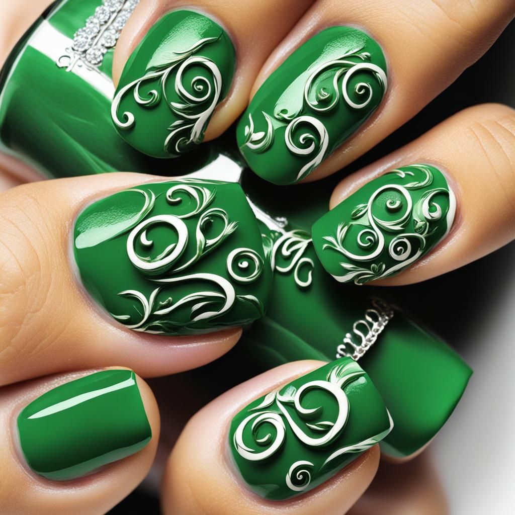 Green Vine Nail Art Design