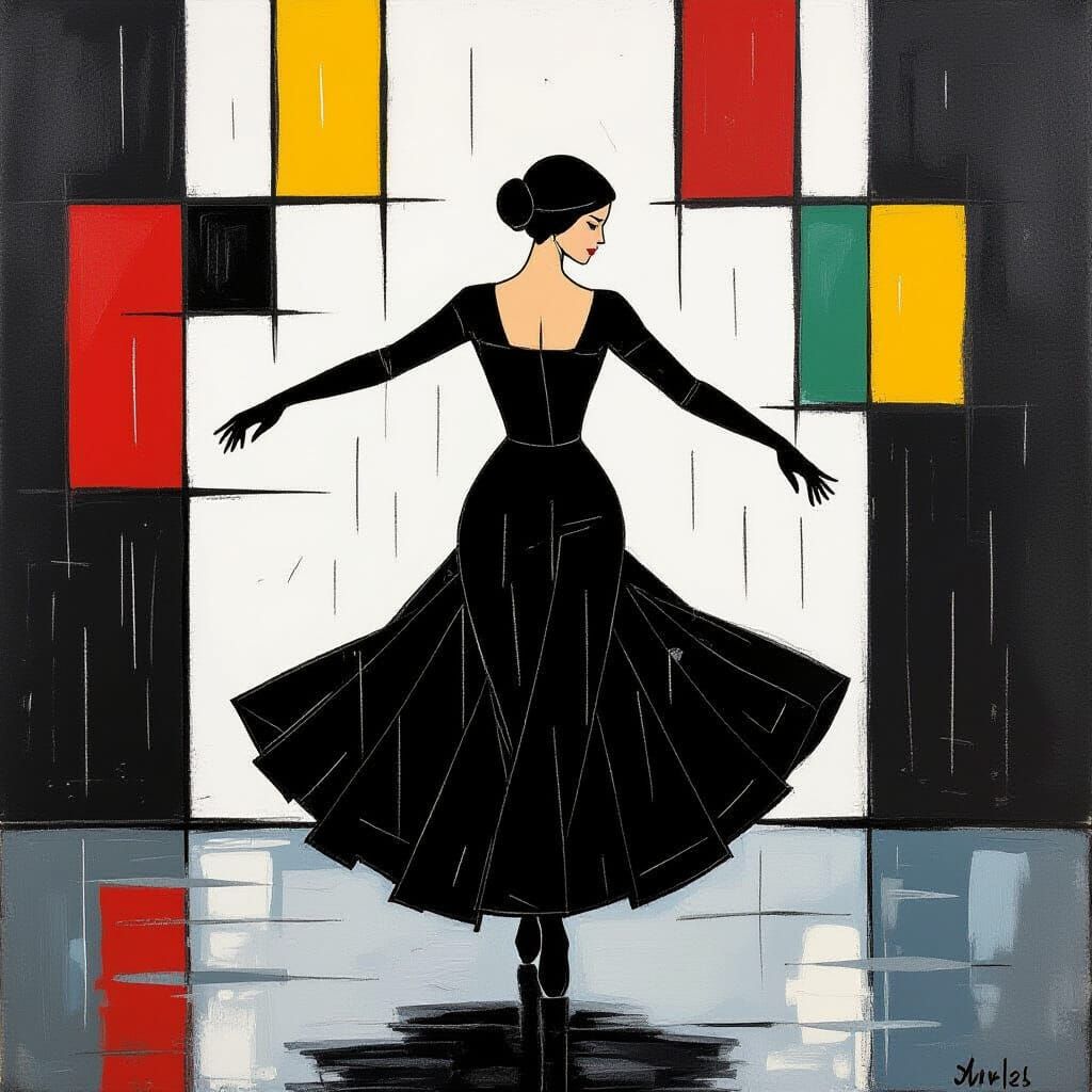 Woman Dancing in Rain: Black and White Art