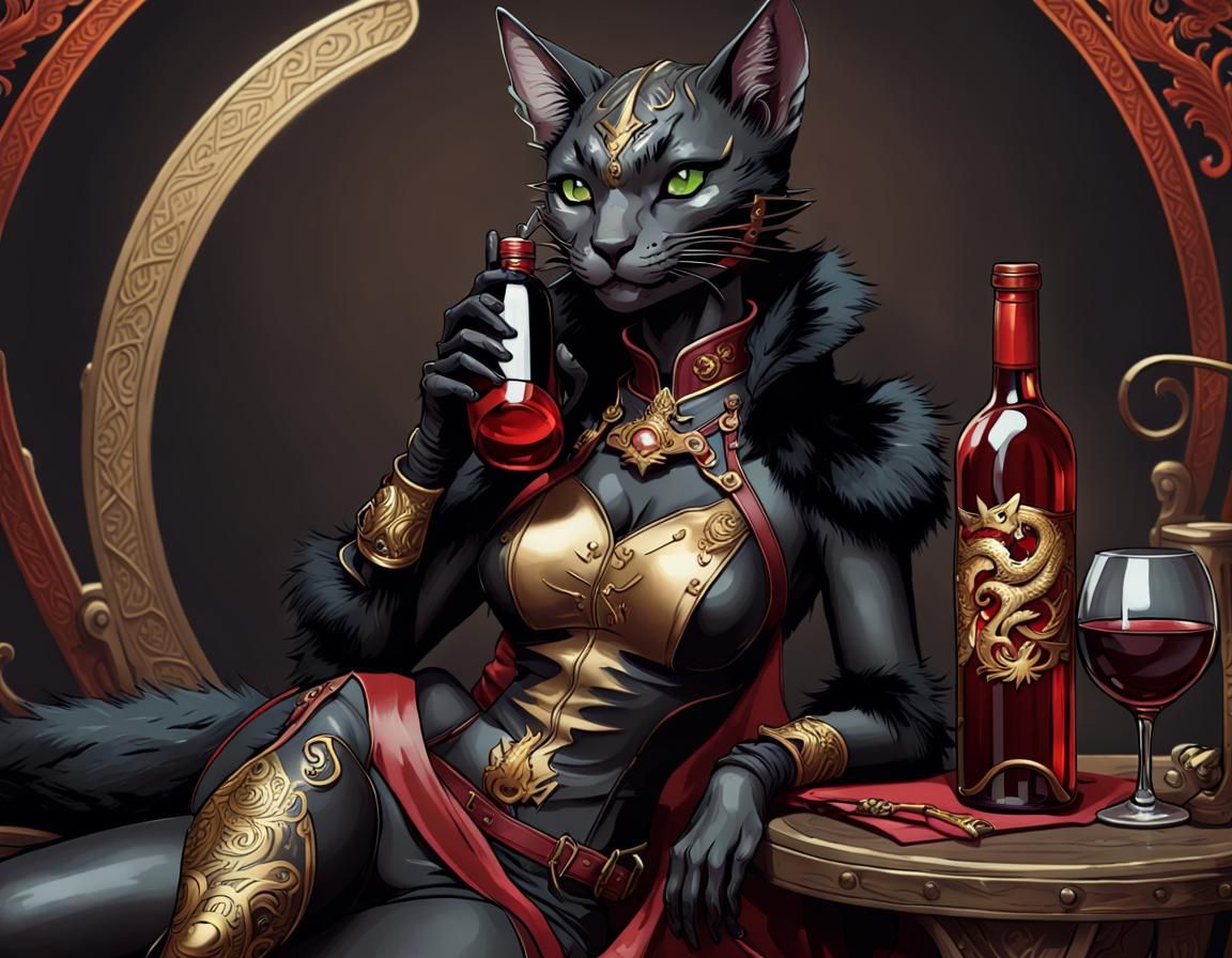 Tabaxi Rogue on Dragon, Art Nouveau Style