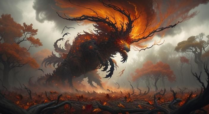 Autumnal Wind Creature Tornado Digital Matte Painting