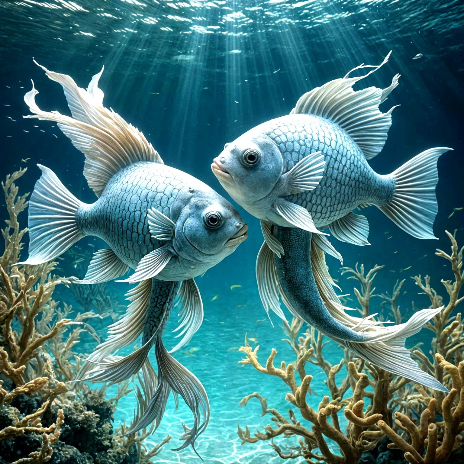 Pisces Zodiac Constellation in Greek Mythology Style