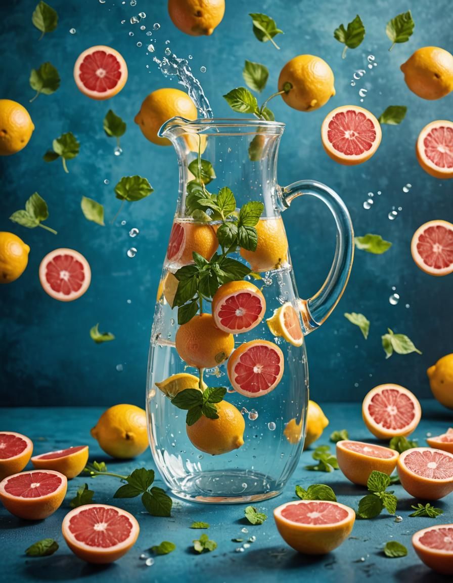 Grapefruit and Lemon Balm in Water Carafe