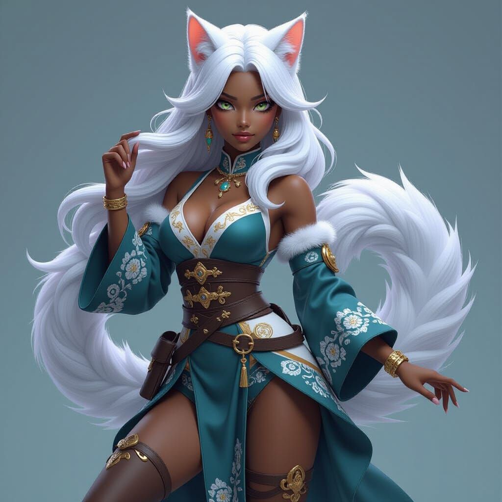 Elegant Woman with Cat Eyes in 3D Anime Style