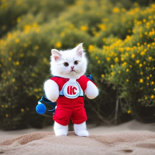 Fluffy Lifeguard Cat on the Beach: Professional Photography
