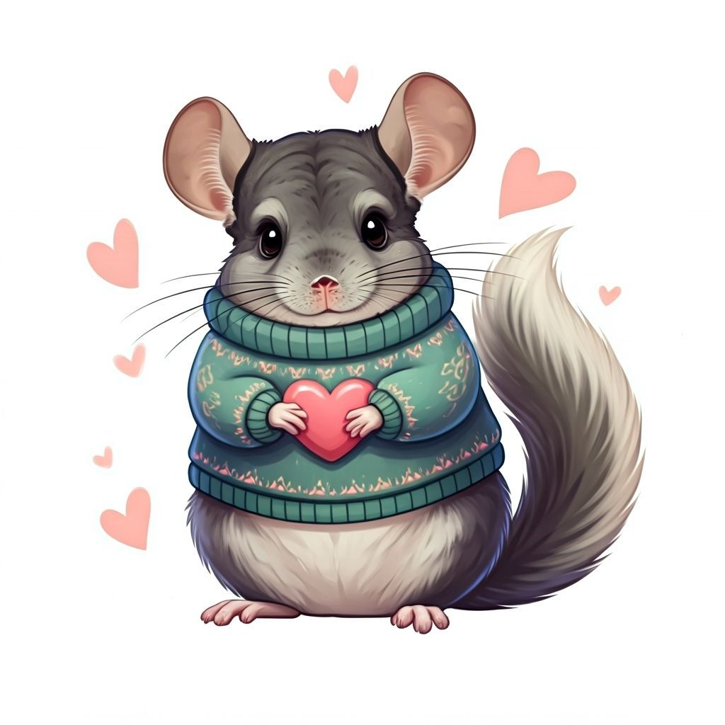 Chinchilla Snuggles Heart in Pastel Wonderland