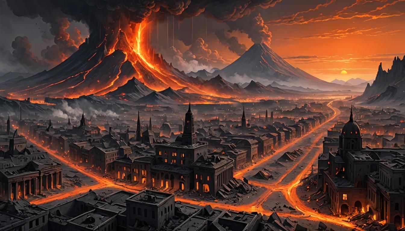 City Buried in Ash After Volcanic Eruption