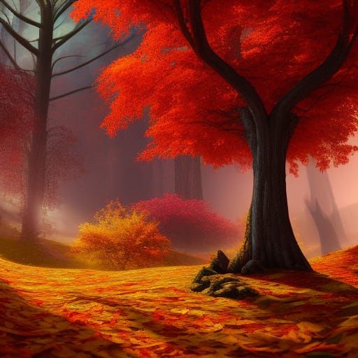Detailed Autumn Maple Tree Matte Painting