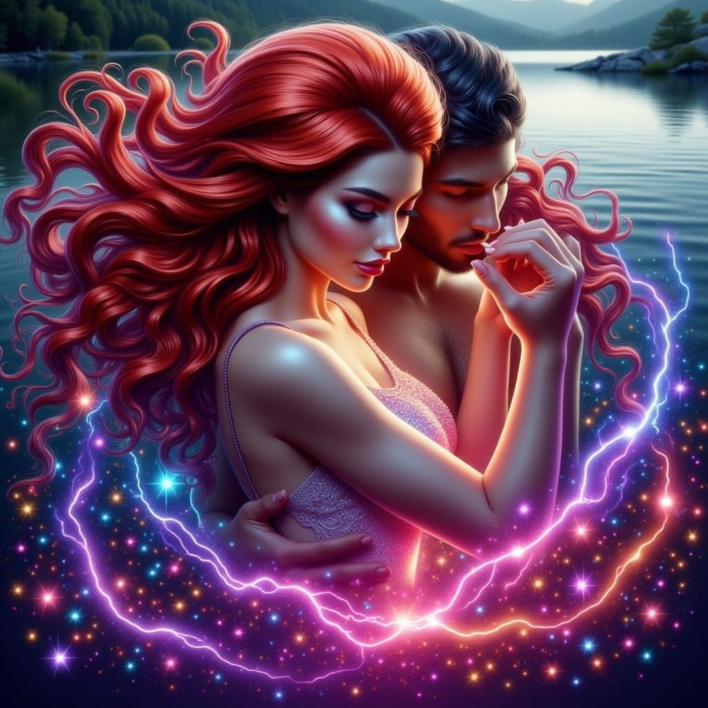 Electrifying Dance of Love in Ethereal Fantasy Style