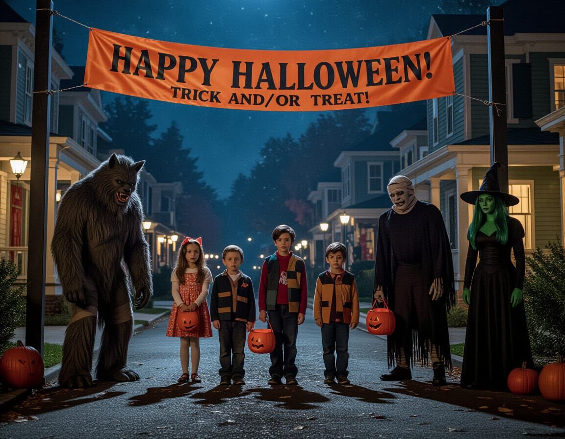 Halloween Town: Monsters Watch Children Trick-or-Treat