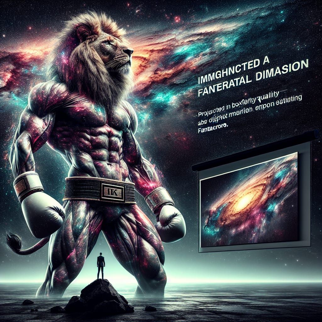 Lion Boxing Champion in Cosmic Galaxy, Photorealism
