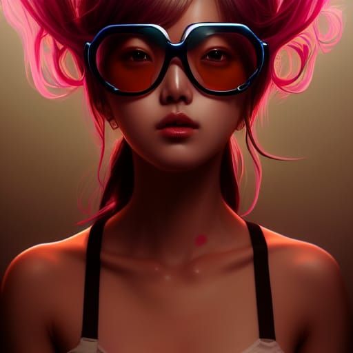 K-Pop Star Portrait with Pink Heart Glasses