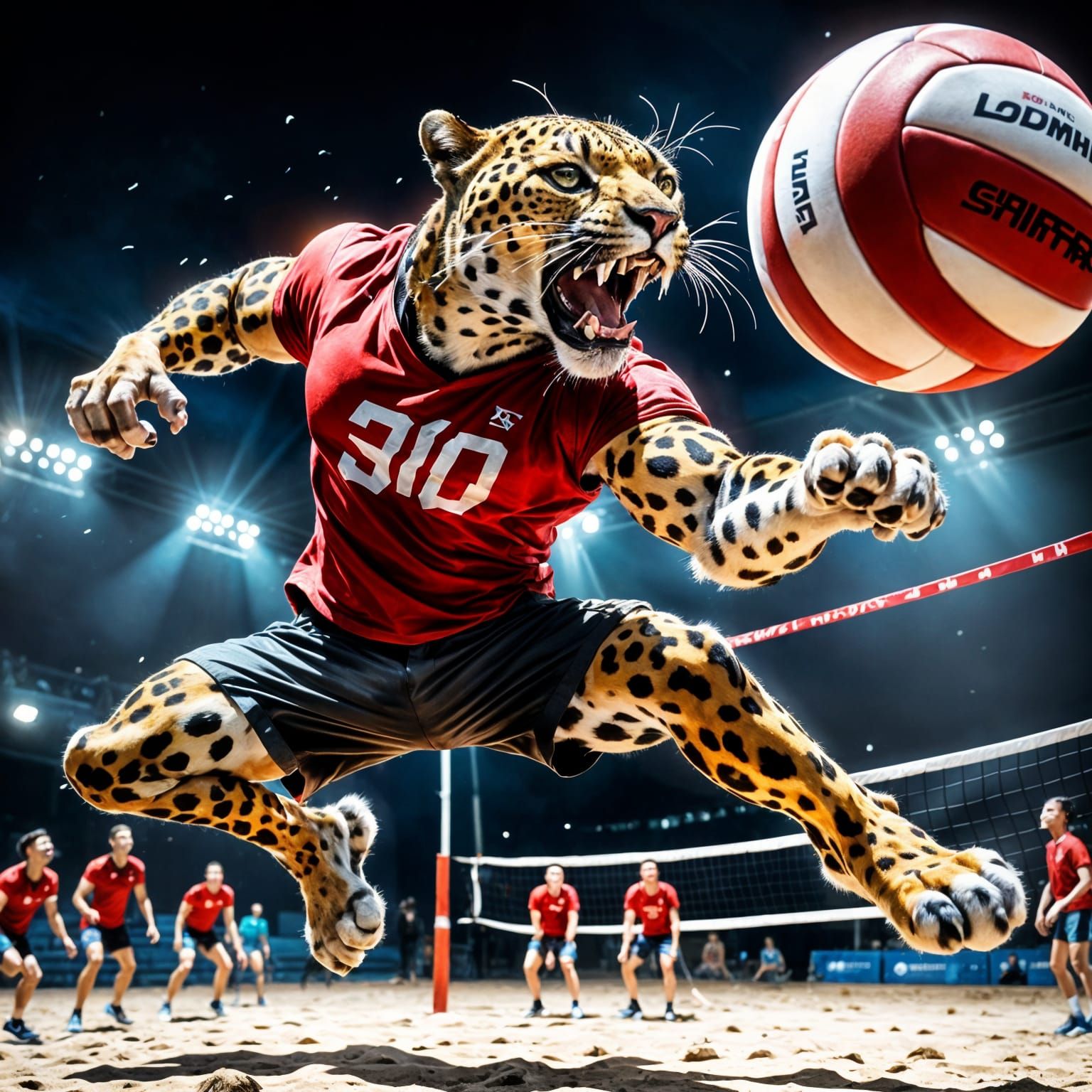 Leopard soars to smash the ball