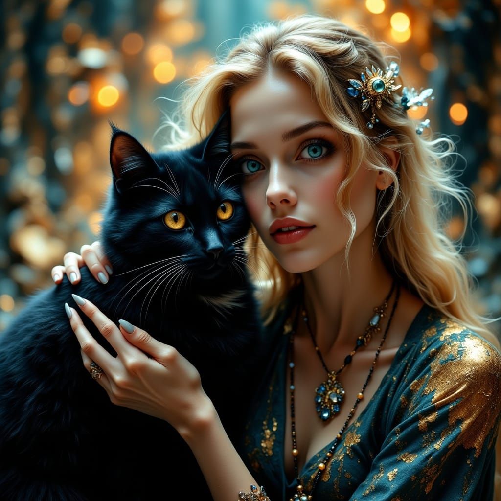 Ethereal Witch Enchants Her Feline Companion