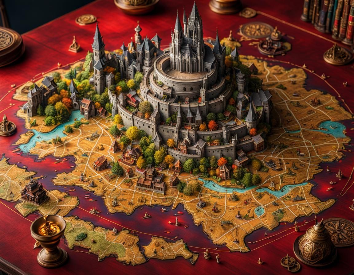 Embossed 3D Fantasy Map with Vibrant Colors