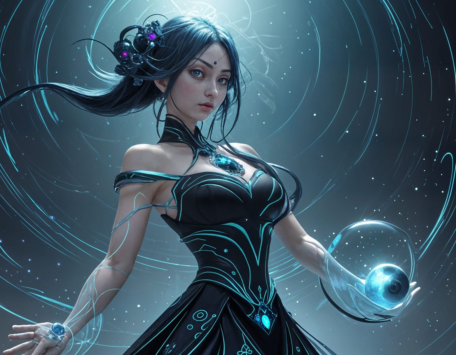 Glowing Gemstone Eyeballs in 3D Anime Style