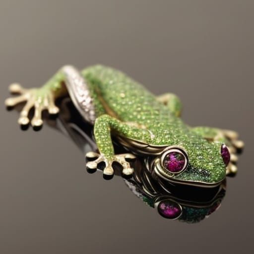 Jeweled Tree Frog Brooch in Cartier Style