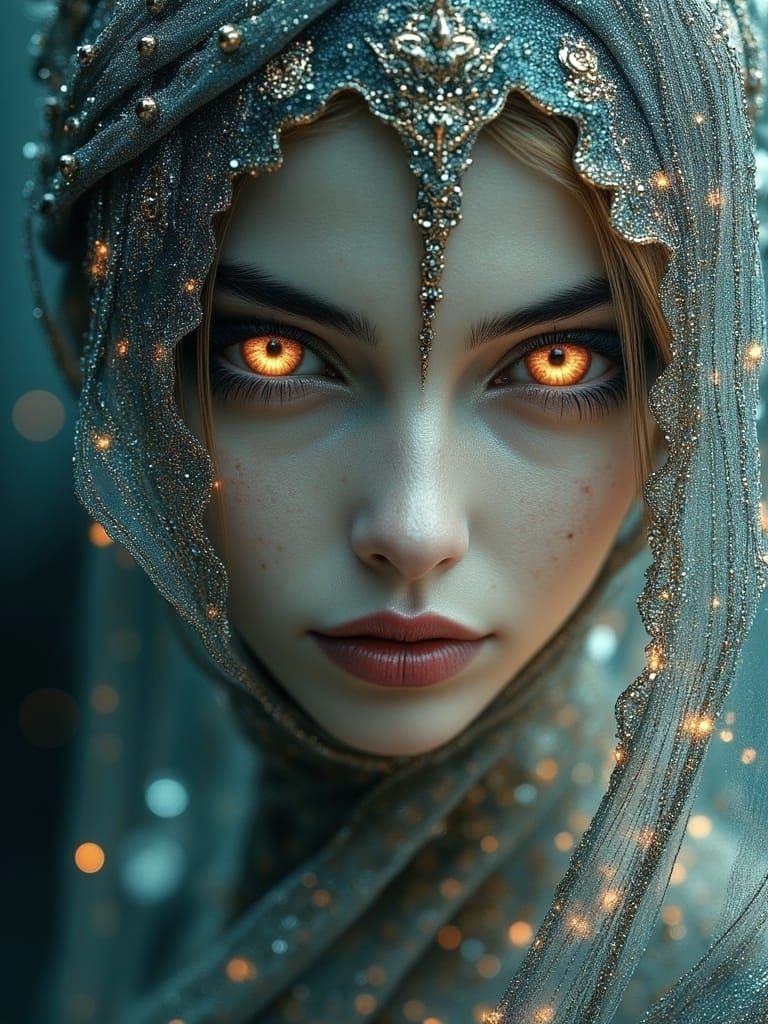 Woman in Textile Art: Detailed Ethereal Portrait