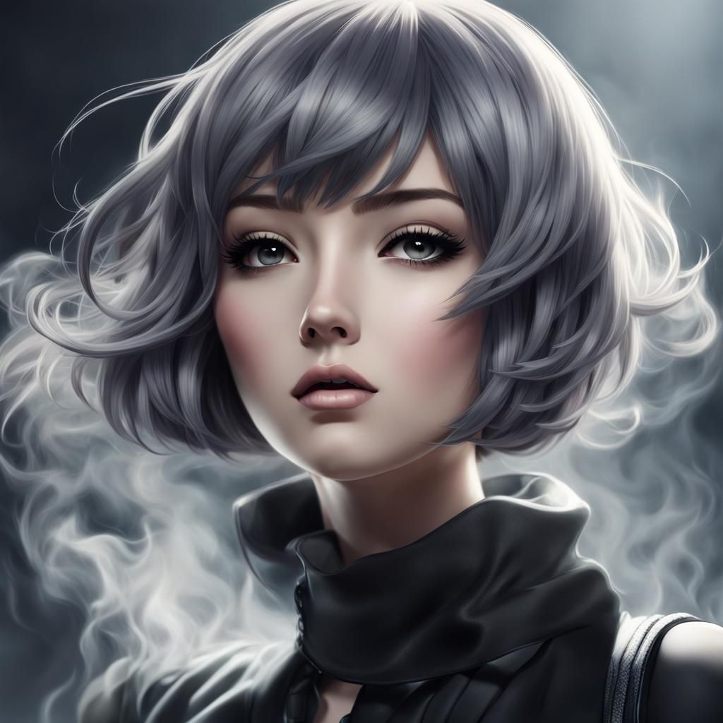 Ethereal Smoke Woman in Anime Style