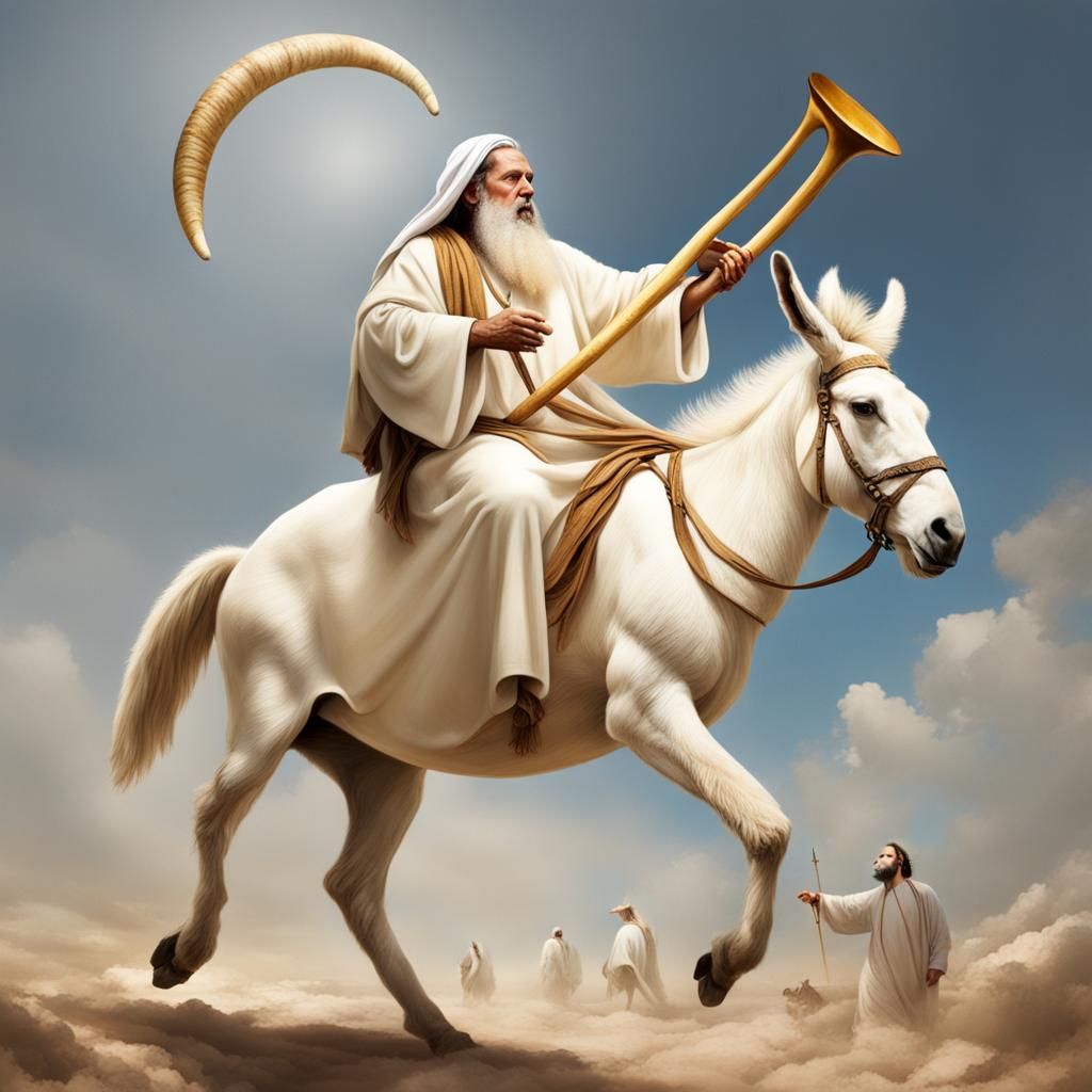 Messiah on White Donkey with Shofar