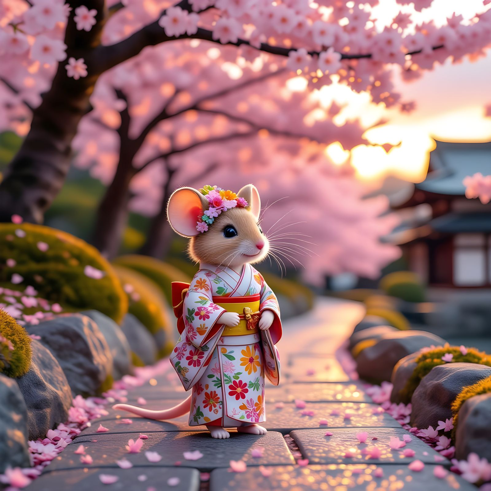 Charming Mouse in Traditional Japanese Kimono