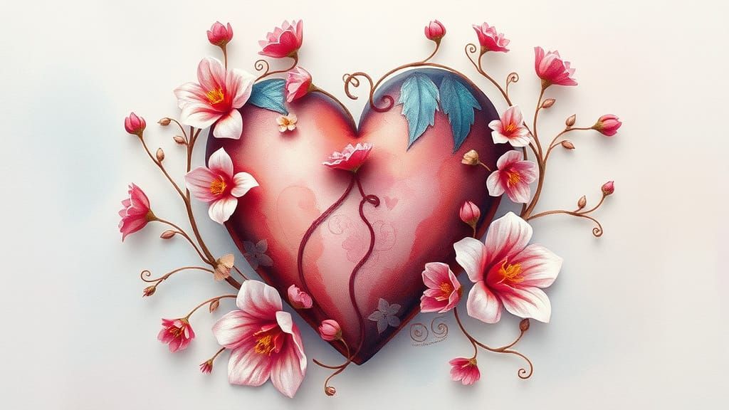 Dreamy Floral Heart in Pastel Watercolor Style