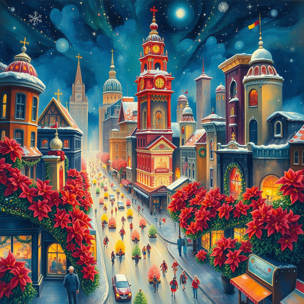 Poinsettia Christmas City in Urban Fantasy Style