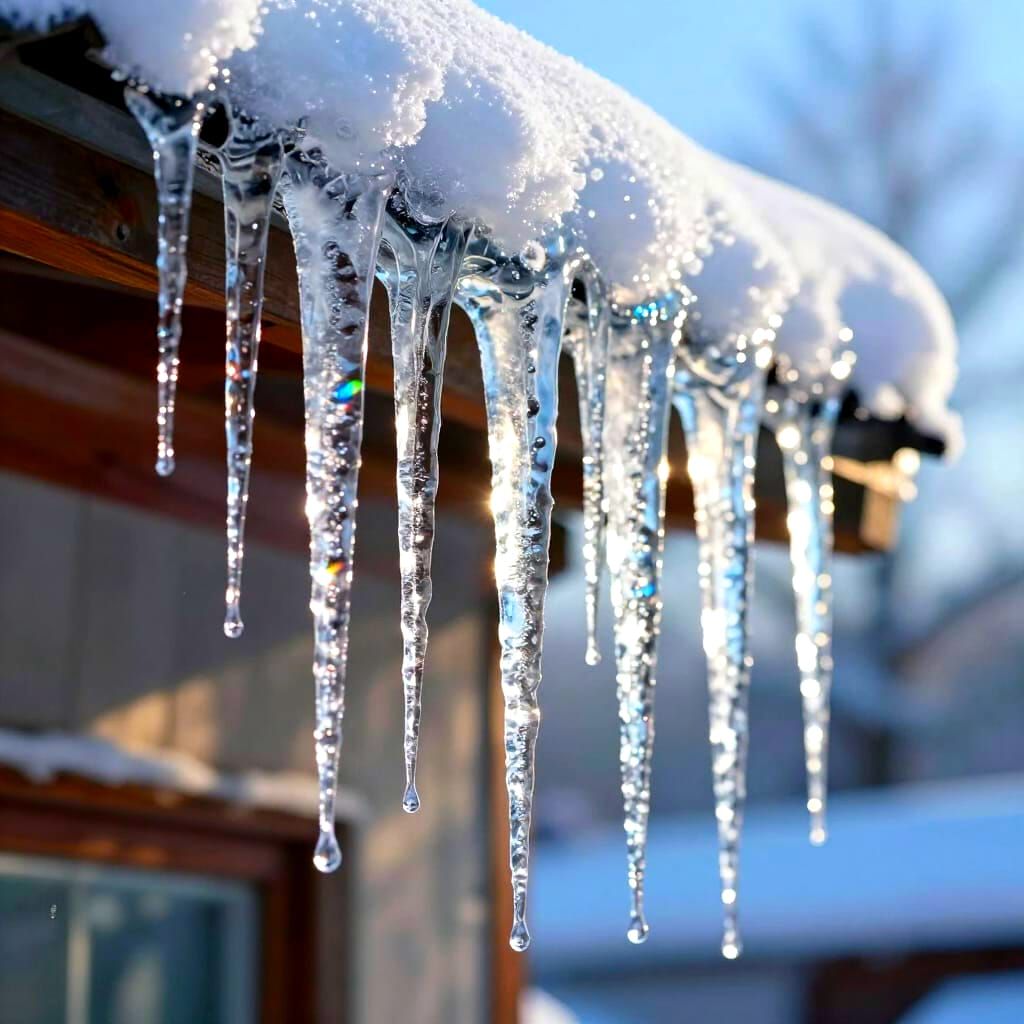 Melting Icicles Reflecting Winter Sun