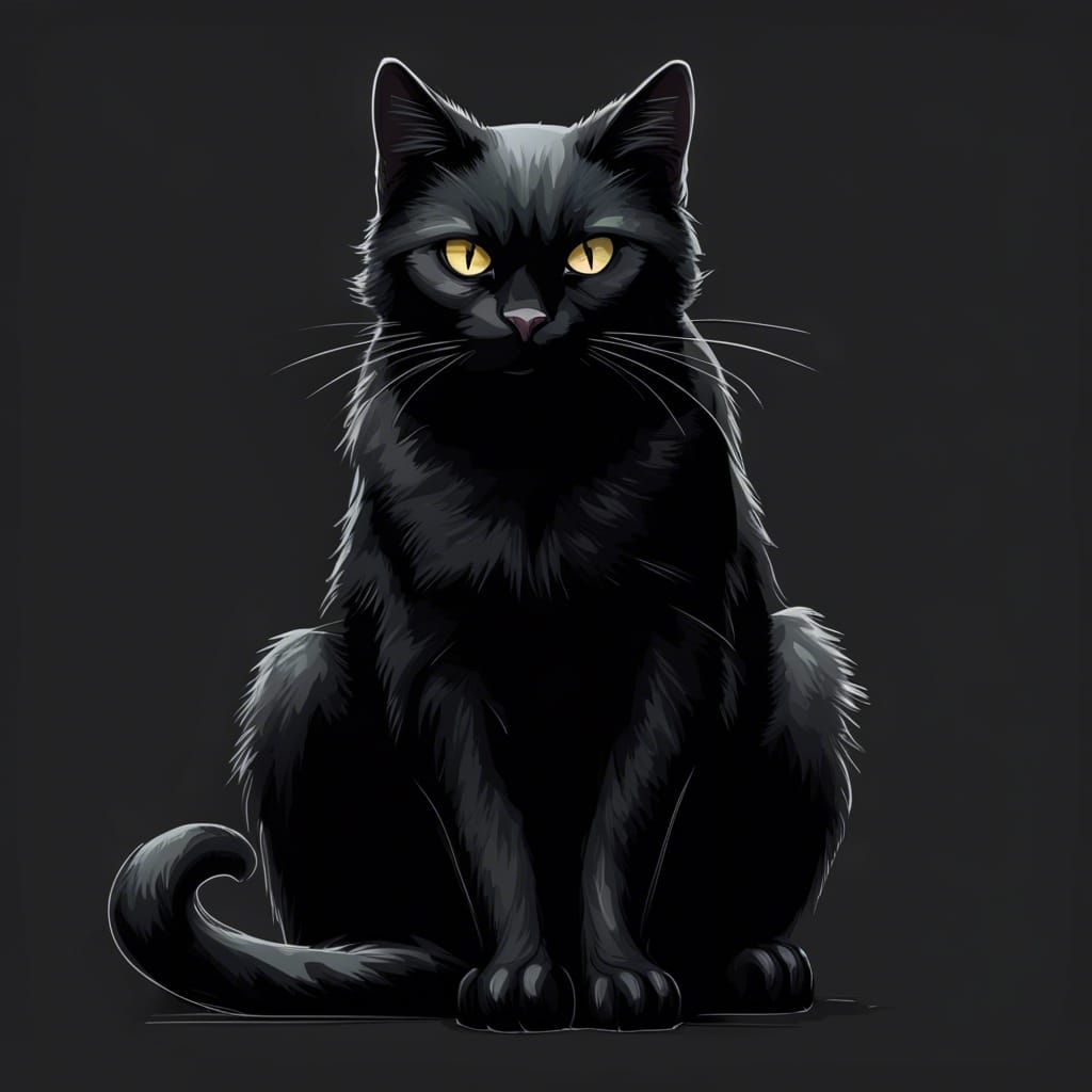 Evil Black Cat Sitting, Transparent Background