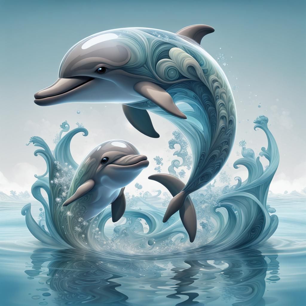 Cute Dolphin Spirit and Family in 3D Render